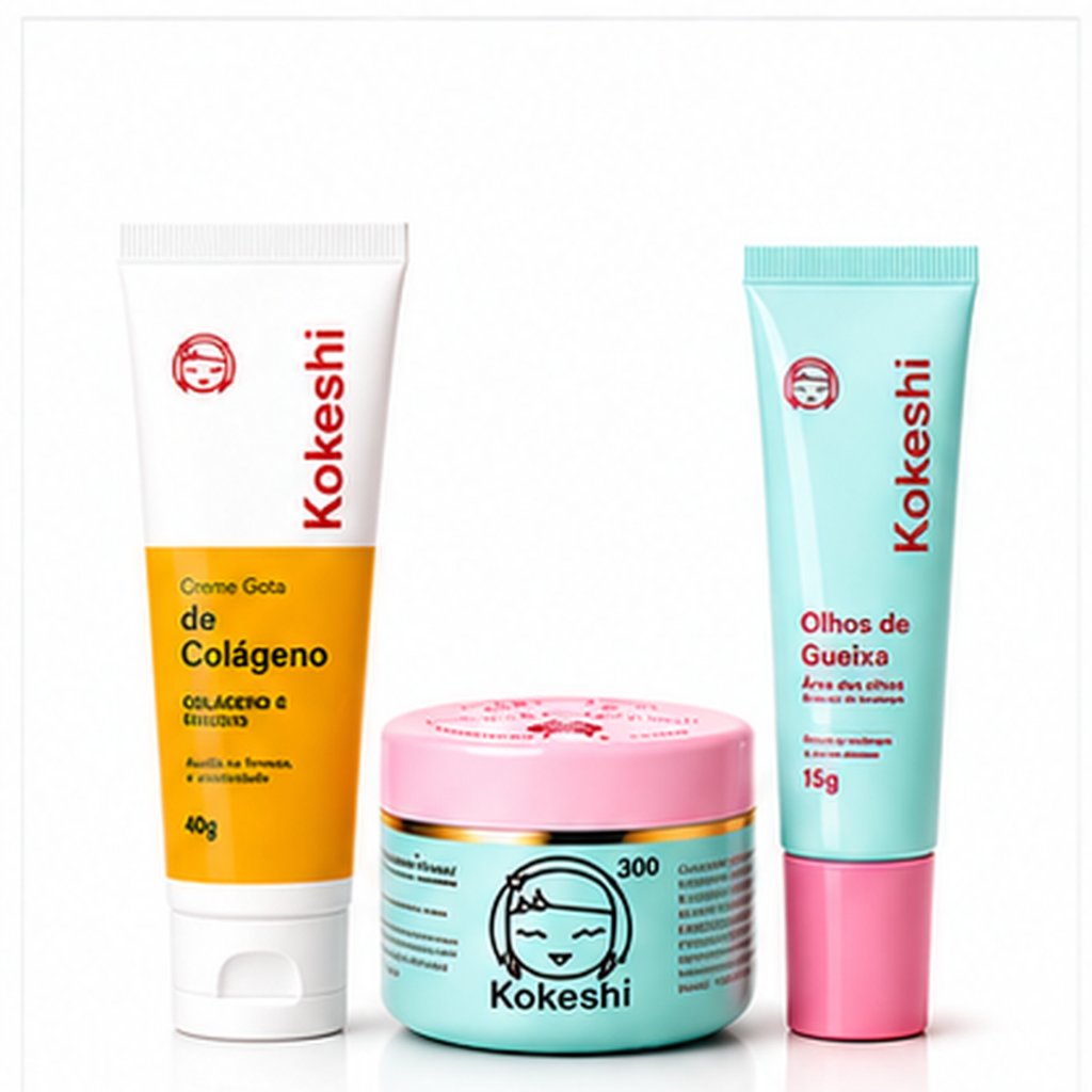kit skincare kokeshi Pele de Porcelana + Olhos de Gueixa + Gotas de Colágeno