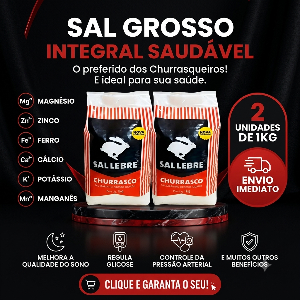 Kit 2 Sal Grosso Lebre 1kg para sua saúde e ideal para Churrasco