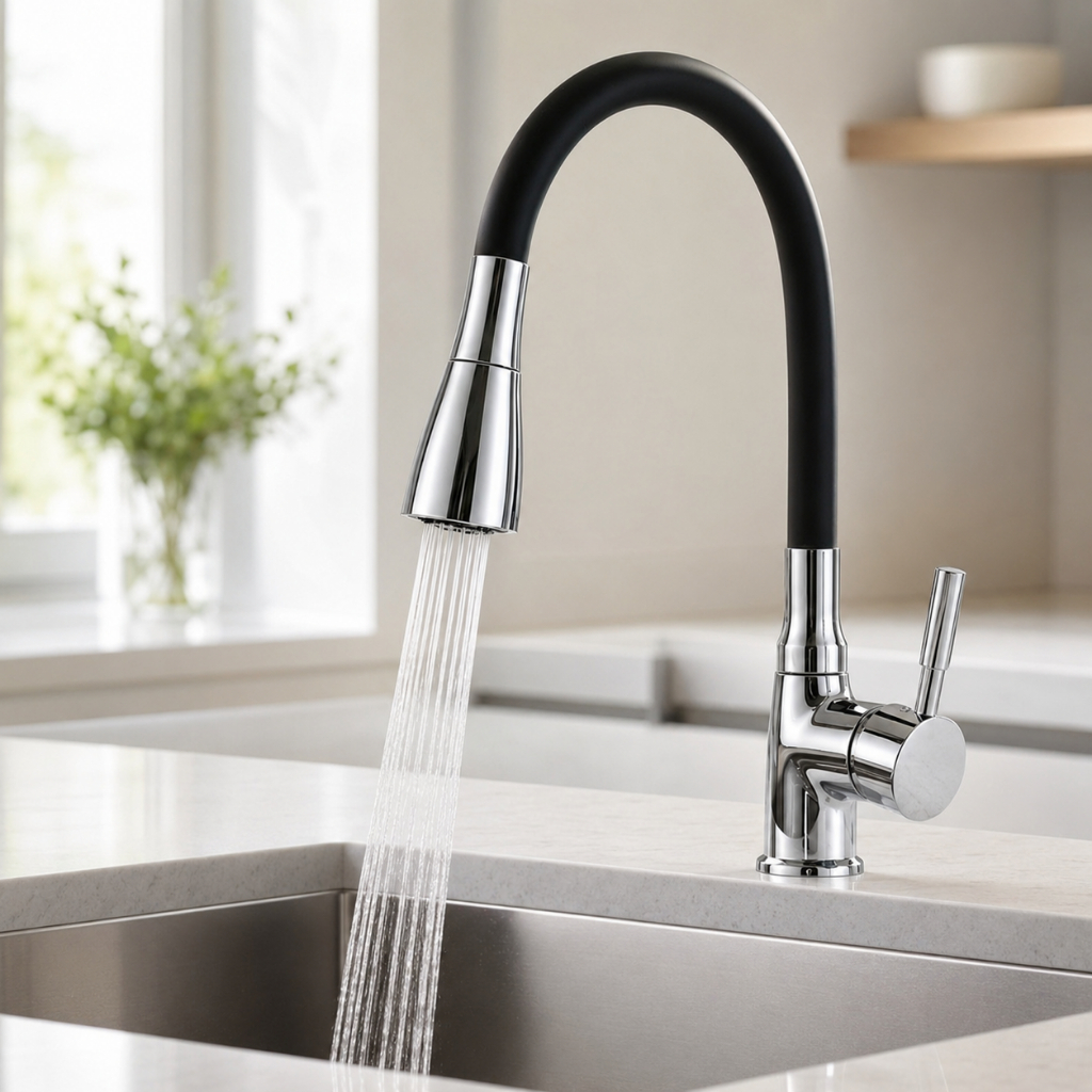Torneira Monocomando Gourmet De Cozinha Luxo Água Quente E Fria De Bancada Preta Cromada Dois Jatos