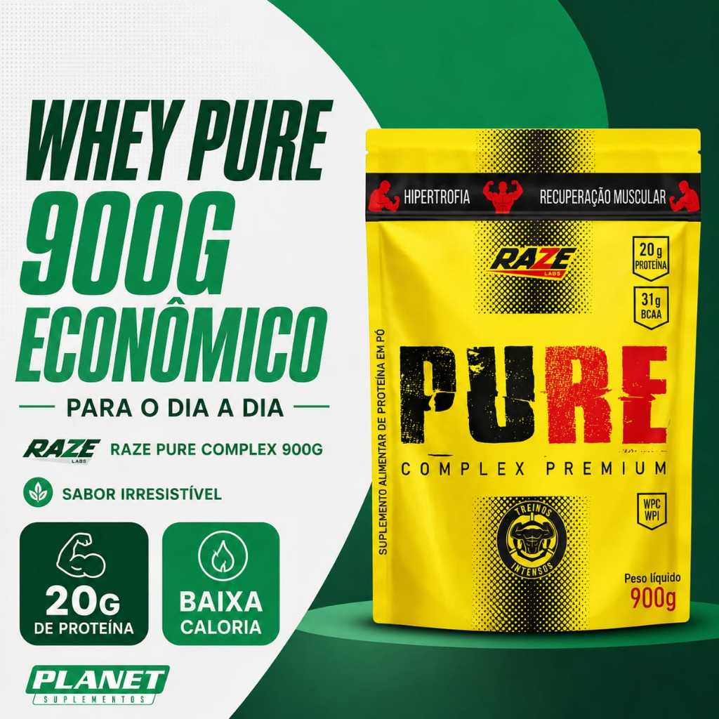 Whey Protein 900g Refil Ganho de Massa Alta Proteína Saboroso Econômico Raze