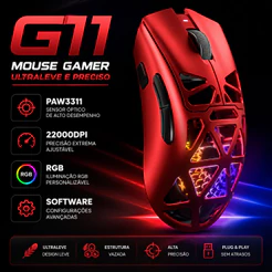 MOUSE Gamer Sem Fio G11 RGB 22000DPI 1khz software 400mah Ergonomic BT 2.4G USB Baixa latência 67g notebook PC Win Mac
