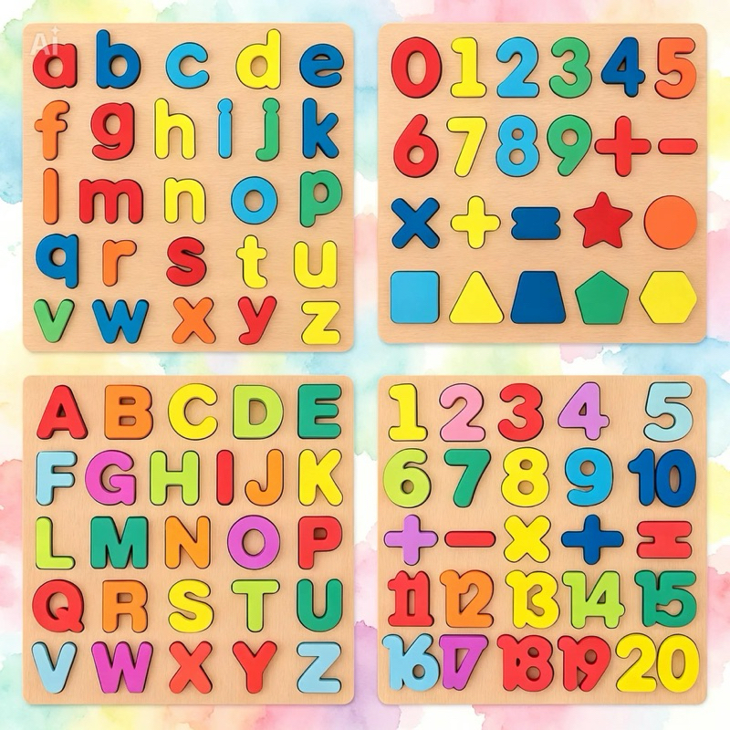 Kit 2 pçs Tabuleiros Educativo Pedagógico Alfabeto Letras e Números Formas Geométricas Sortidos