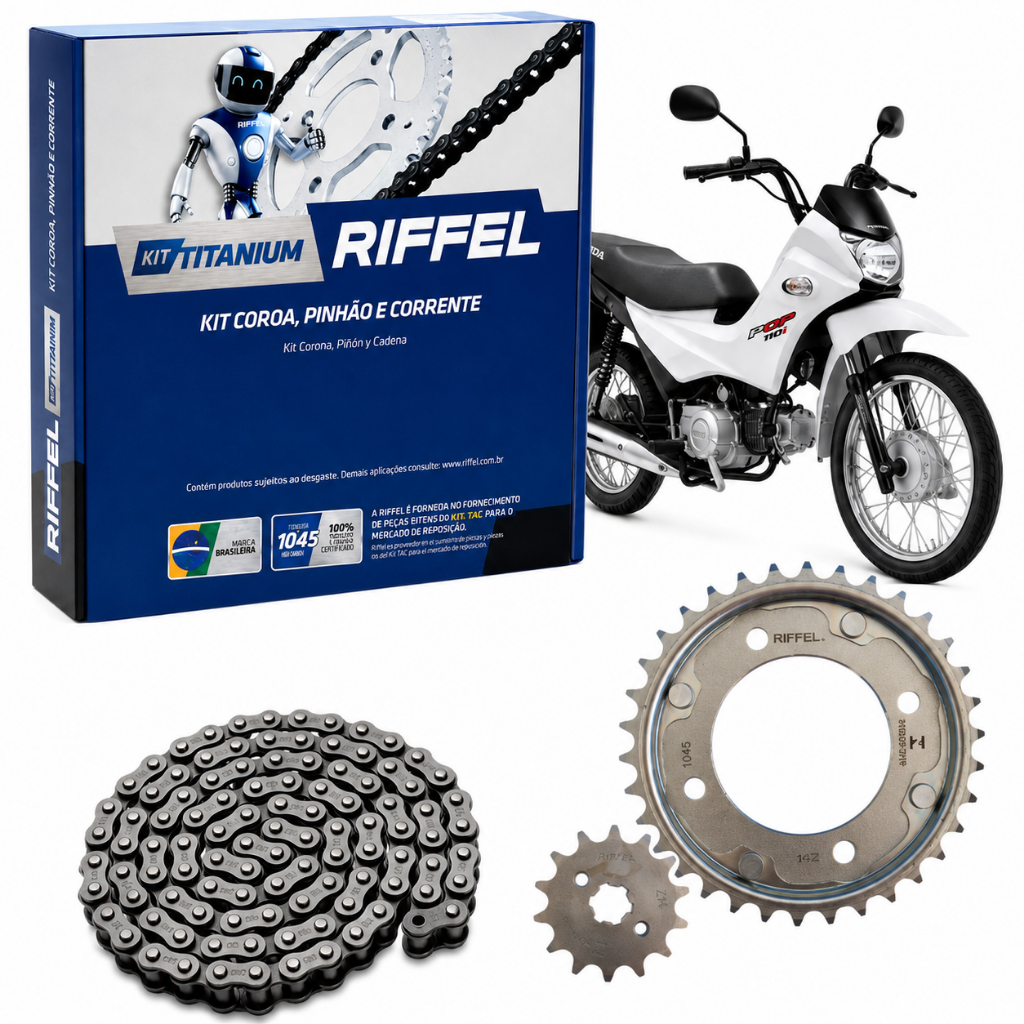 Kit Relação Tração Transmissão Pop 100 110 ES 2016 à 2026 Original Riffel