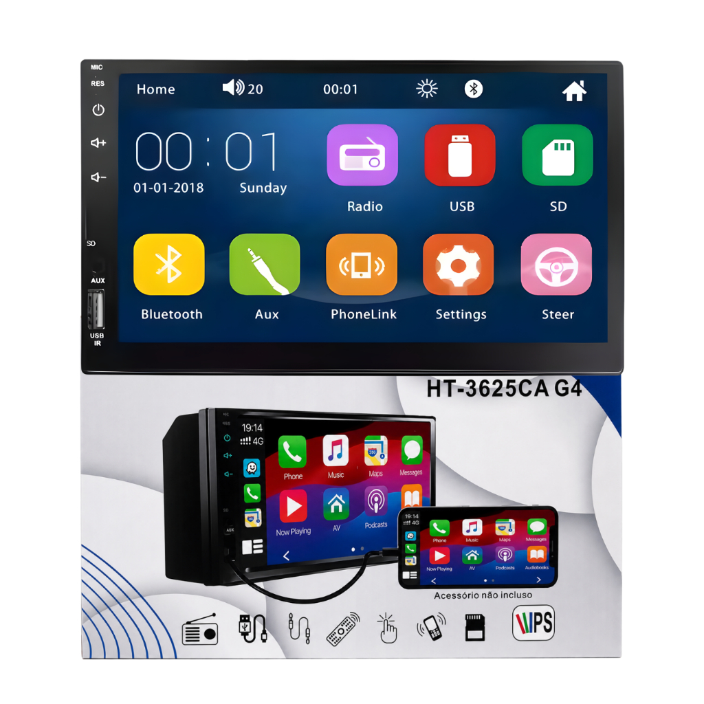Central Multimídia Mp5 7pol 2 Din Bluetooth Espelhamento