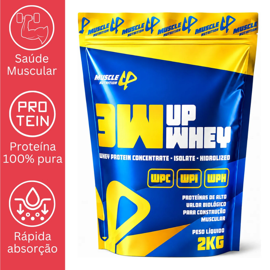Whey protein 100% pure 3w Up 2kg 24g de Proteina Varios sabores disponíveis - Muscle Nutrition