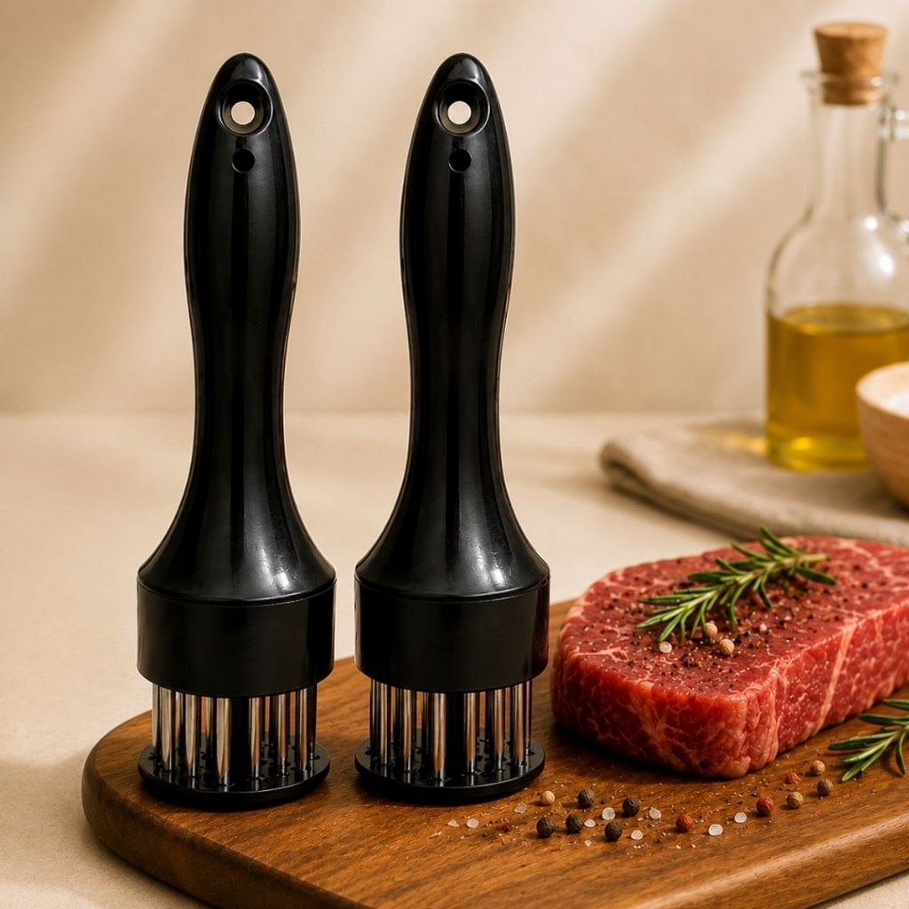 Imagem Kit 2 Amaciador De Carne Profissional Aço Inox Batedor Com Furador Manual Bife Churrasco