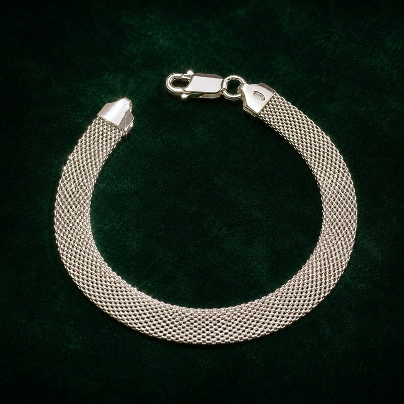Pulseira Esteira Grossa Prata 925 Feminina Design Moderno