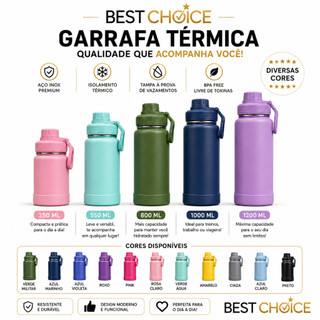 Garrafa Térmica com CAPA Protetora 1000ml 800ml 550ml 350ml