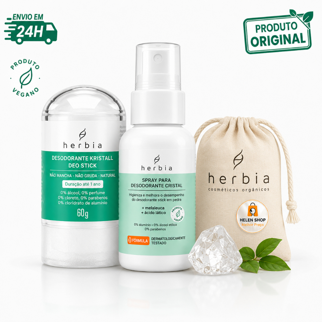 Desodorante Kristall 60g e Spray de Melaleuca + EcoBag Herbia Cristal bolsa