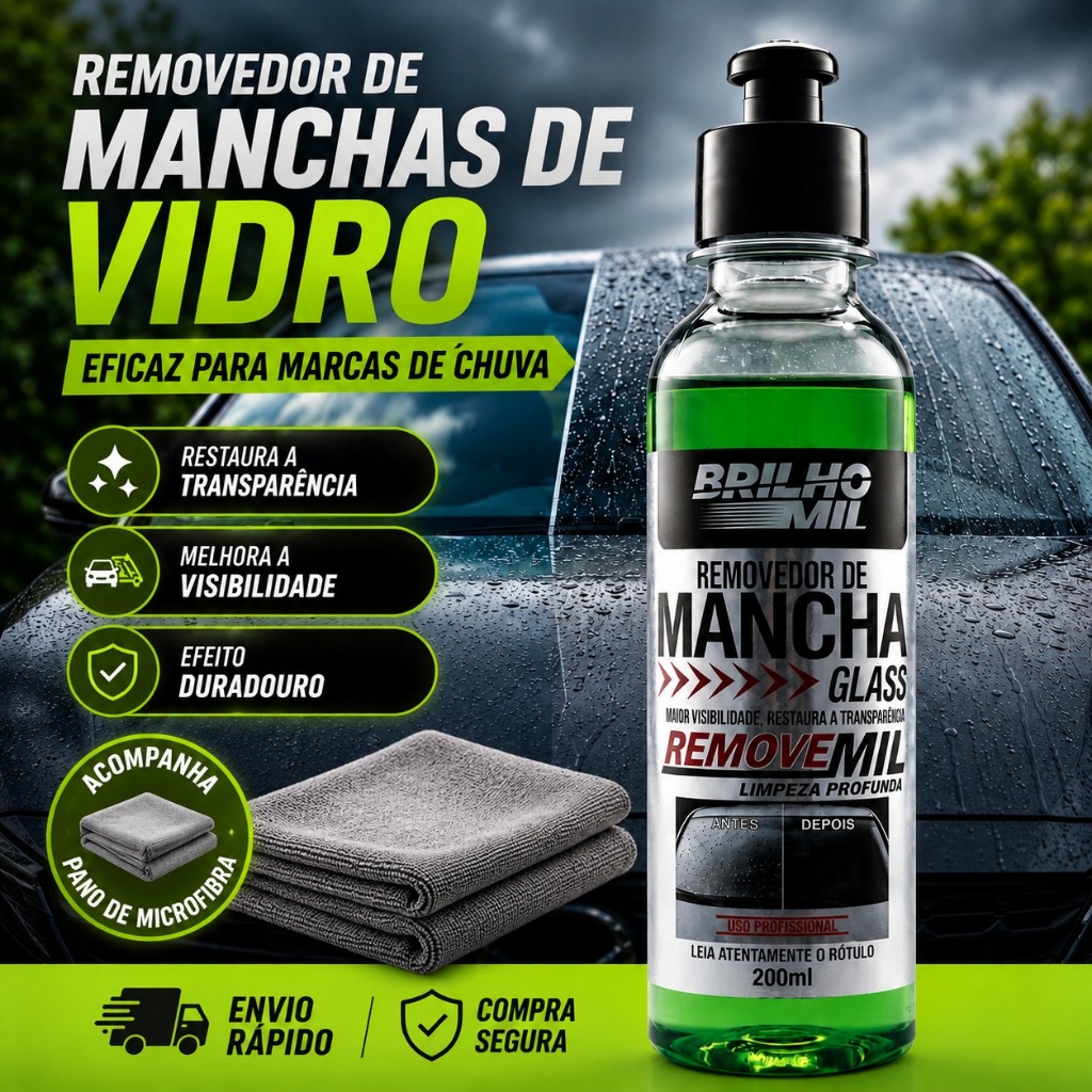 Limpa Vidro Automotivo Tira Manchas de Chuva 200ml - Acompanha Pano Microfibra