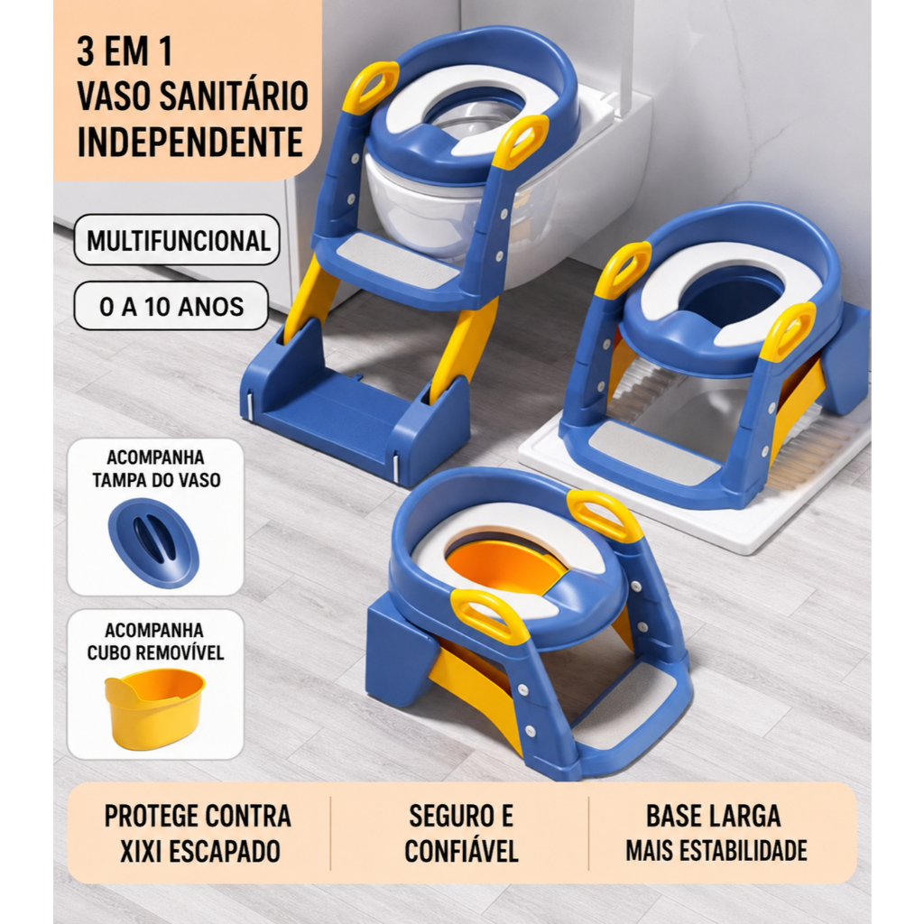 Troninho Privadinha Penico Infantil 3 em 1 Mais Assento Redutor com Escada Bebê Vaso Sanitário Desfralde