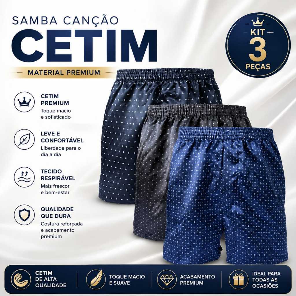 Kit Com 2 ou 3 Cuecas Samba Cancao Toque Acetinado Linha PREMIUM Estampas Variadas