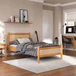 Cama Solteiro Adulto Rattan Madeira 90x190 cm Com Estrado Freijó Cefira