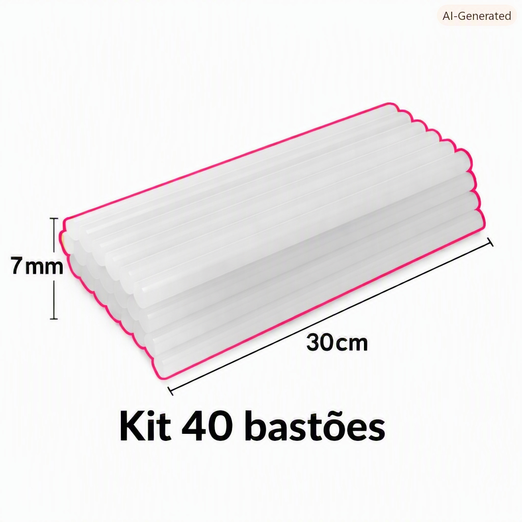Kit 40 Bastões de Cola Quente 7mm x 30cm Para Pistola Fina translúcida