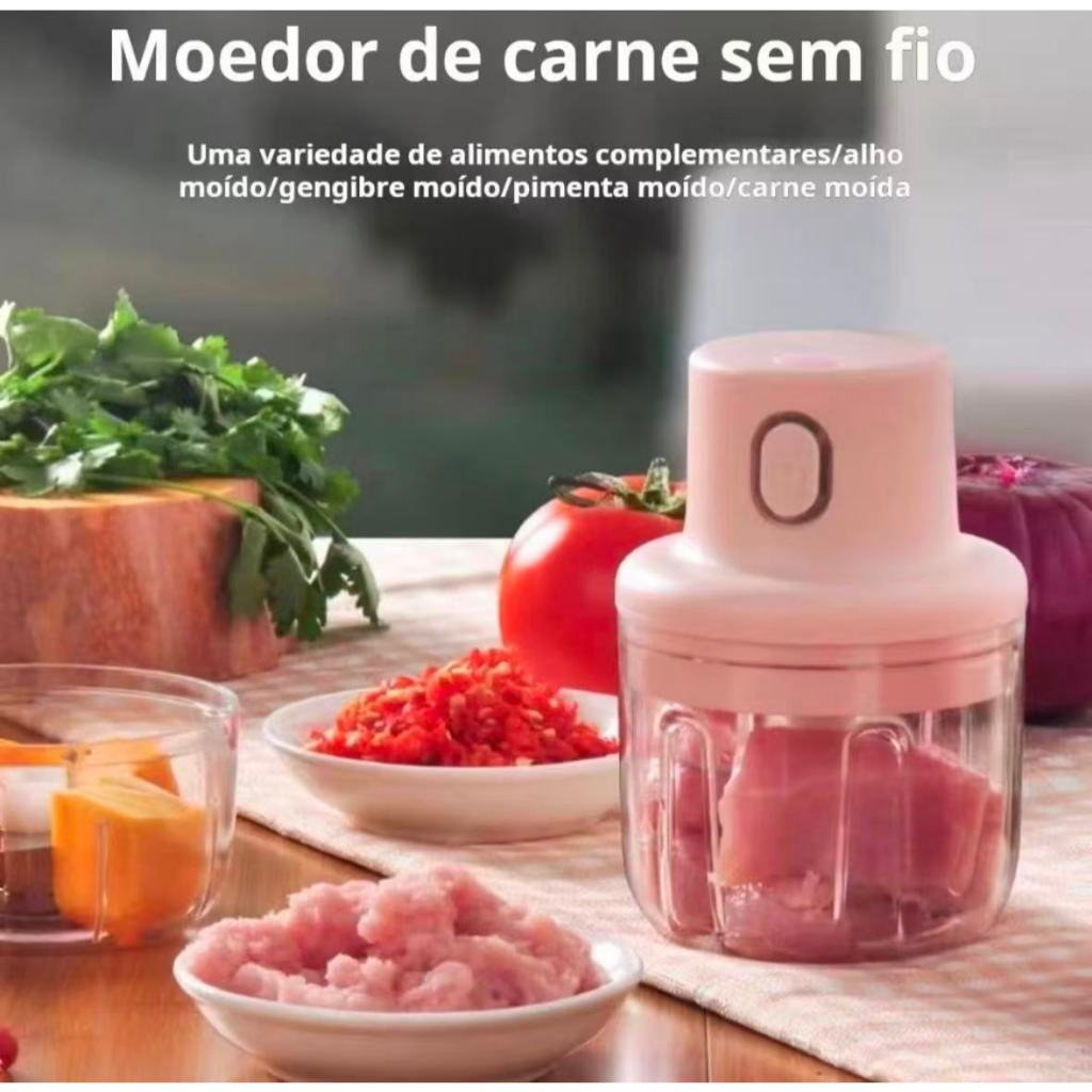 Mini Processador Elétrico de Alimentos Portátil Recarregável – Triturador Multifuncional para Alho, Cebola e Temperos