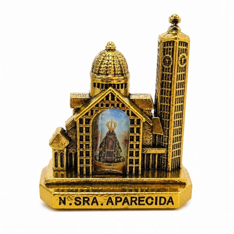 Mini Basílica Nossa Senhora Aparecida Metal Dourado Autocolante 3M Decoração Carro Painel Religioso Enfeite Católico