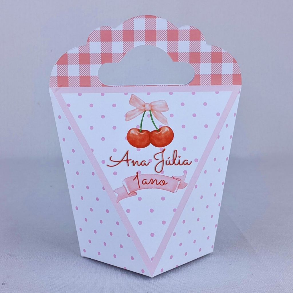 Kit 10 a 80 Caixinhas Personalizadas Cerejinha Rosa Maletinha Coração Com Alça Lembrancinha