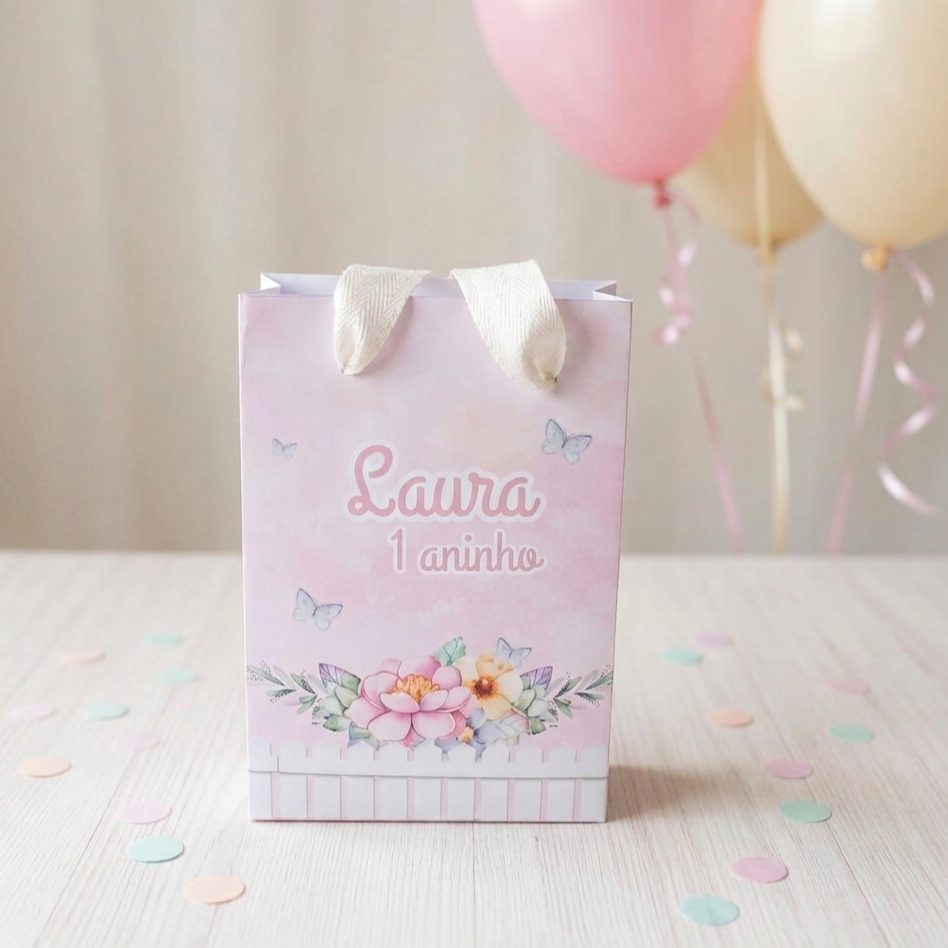 SACOLINHA PERSONALIZADA JARDIM DAS BORBOLETAS - MENINA PARA LEMBRANCINHA FESTA ANIVERSÁRIO- TAMANHO PP
