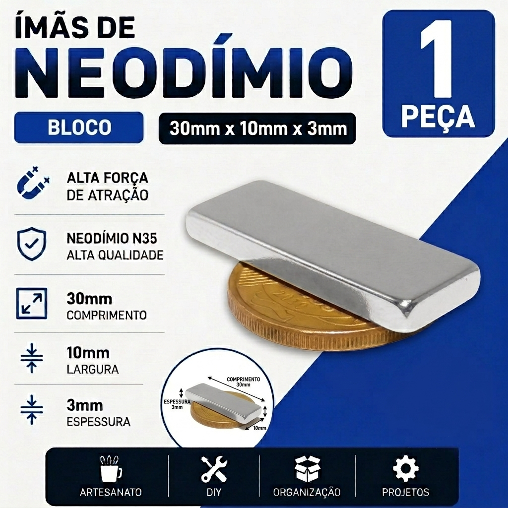 Ima De Neodímio 30mm X 10mm x 3mm - 1 Peça imã Super Forte imã para artesanato super ima