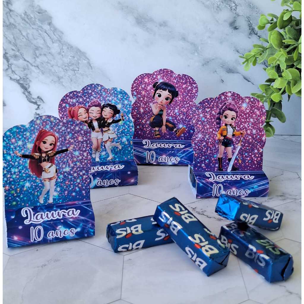 20 PORTA BIS DUPLO PERSONALIZADO GUERREIRAS DO KPOP/LEMBRANCINHA ANIVERSÁRIO INFANTIL/KIT FESTA/PORTA CHOCOLATE BIS