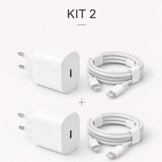 KIT 2 Carregador Turbo iPhone Android 20W Kit Completo com Cabo Rápido USB-C