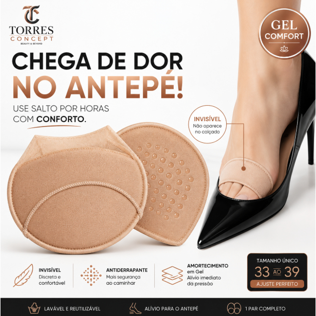 Kit Par Palmilha Meia Proteção Antepé Alívio Dor Salto Alto Invisível Antiderrapante Almofada Gel