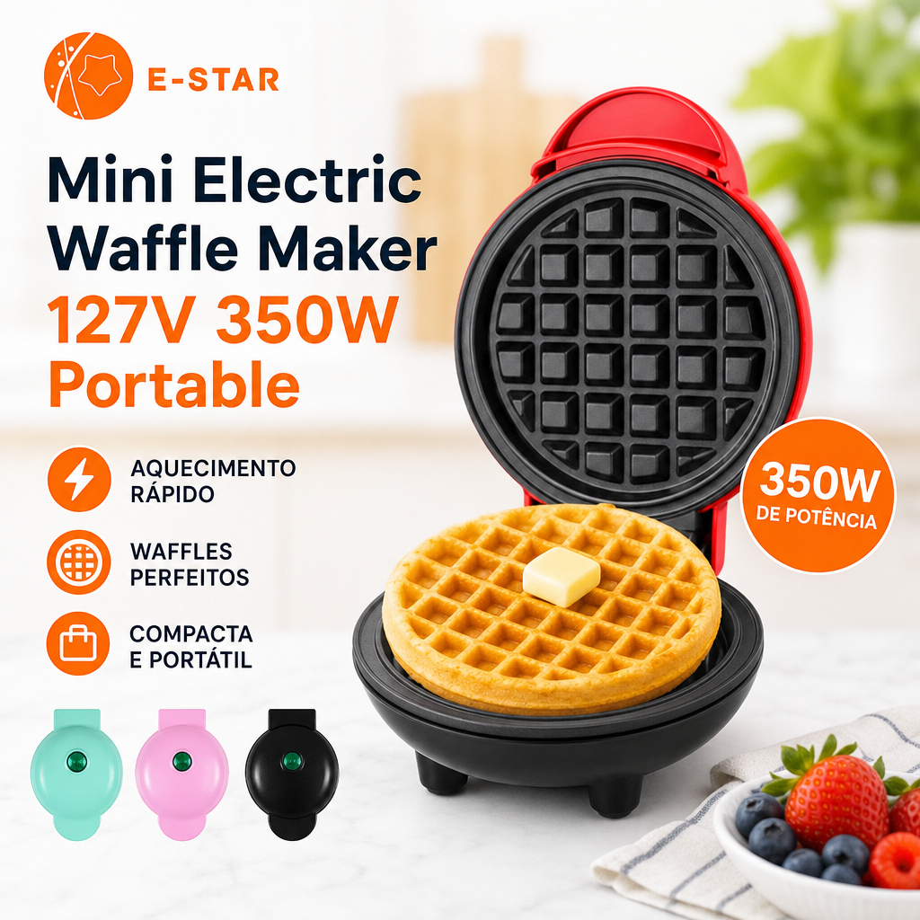 Mini Máquina De Waffle 127v 350w Elétrica Portátil