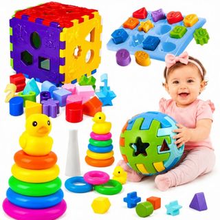 Kit Brinquedo de Encaixar Para Bebê Cubo Didático Bola Interativa Brincando Com Números