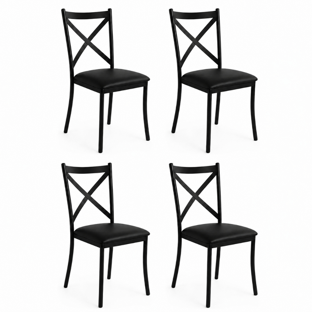 Kit Cadeiras de Jantar Estofadas Aço Reforçado Encosto X Preta Moderna Confortável