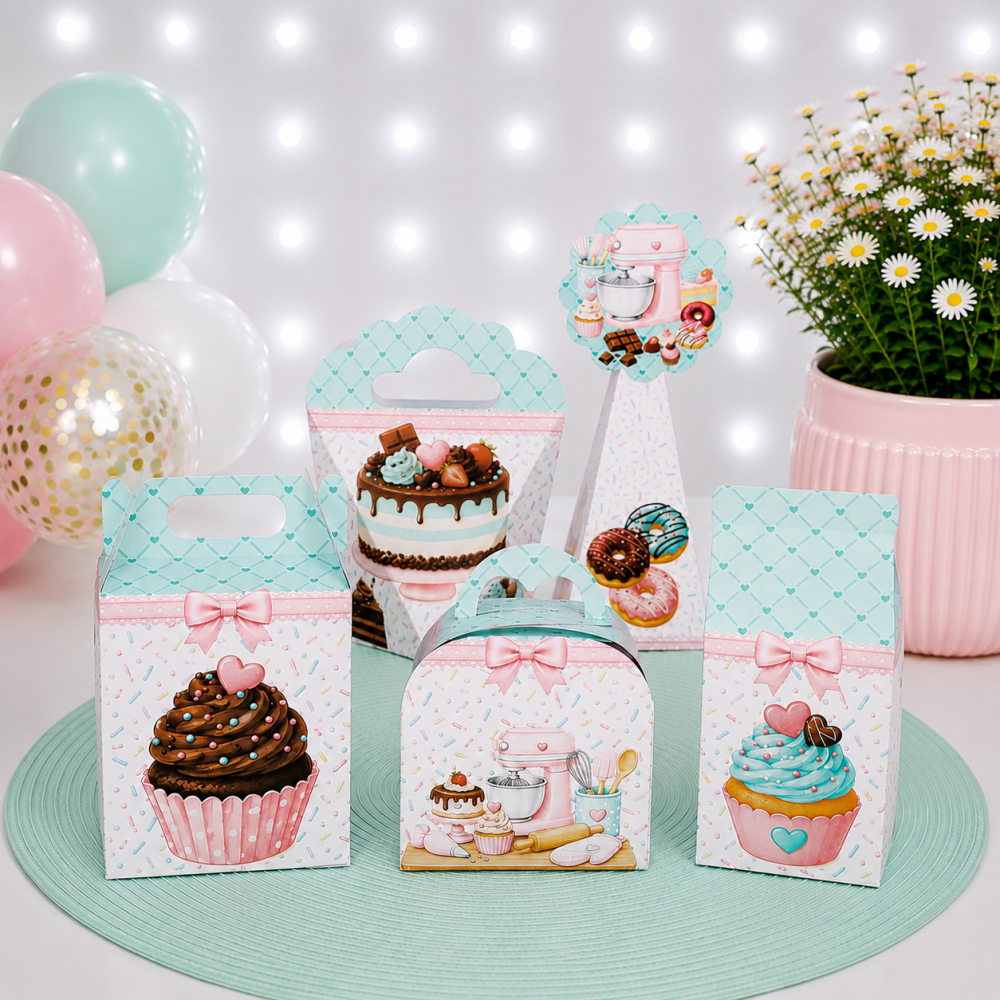 Caixinhas Confeitaria Kit para Festa Aniversário Lembrancinha Personalizados do tema (Pegue e Monte)