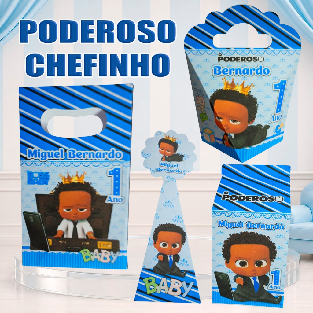Kit Festa Poderoso Chefinho Personalizada 40 Caixas  Lembrancinhas 10 milk 10 sacolinha 10 triangulove  10 cone