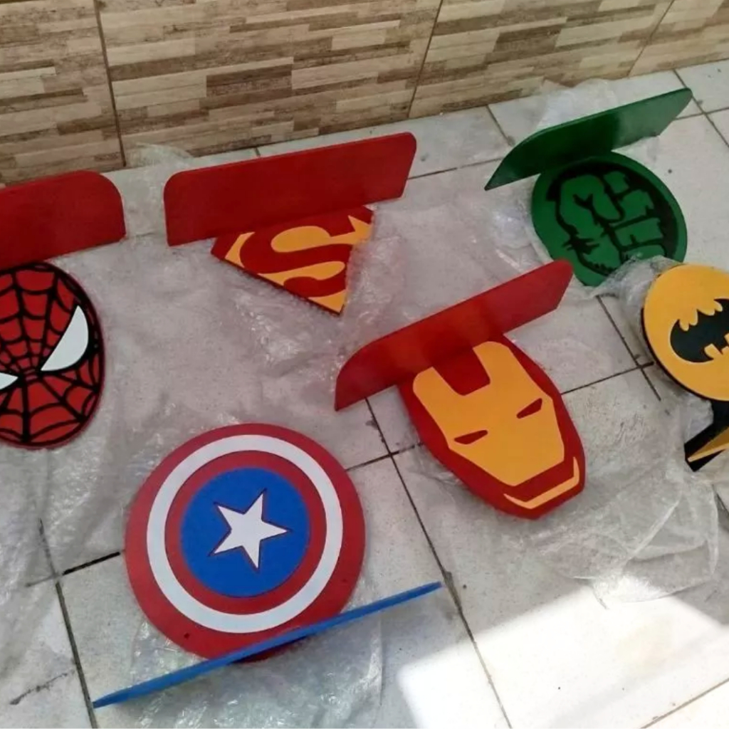Kit 6 Prateleira Nichos Super Herois Em Mdf Quarto De Bebê Decoração Infantil