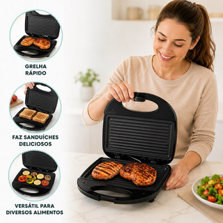Sanduicheira Portatil Elétrica Grill Sem Oleo Compacta Antiaderente Prensa Não Gruda 110v