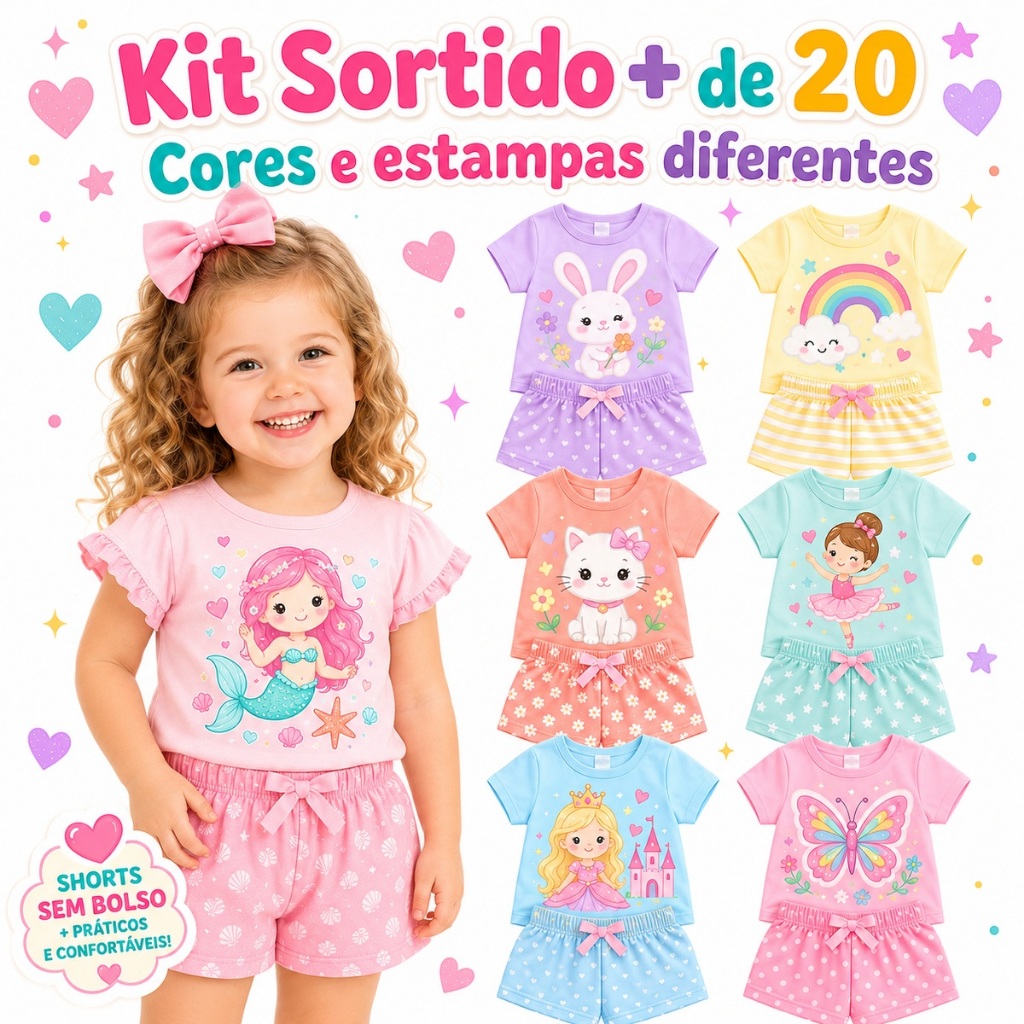 Kit Sortido 2 ou 10 Peças de Roupas Infantil Menina Verão Conjuntos Infantil Menina Verão Bebê Entrega Rápida