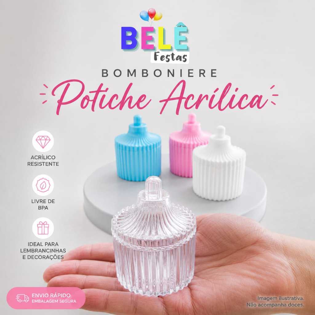 20 Bomboniere Potiche Acrilica De Luxo 7x5 Para Lembracinha