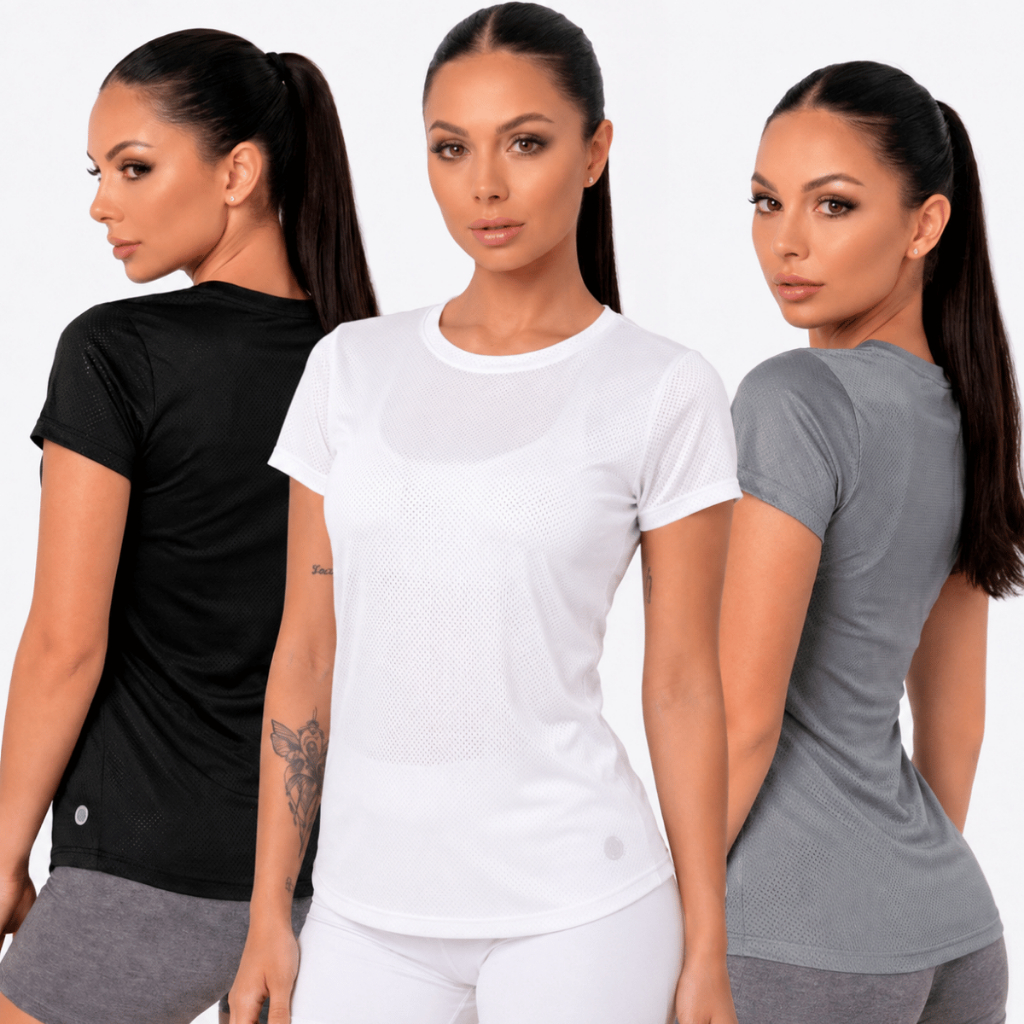 Kit 3 Blusa Feminina Academia Camiseta Dry Fit Furadinha Musculação Treino Caminhada Corrida Fitness