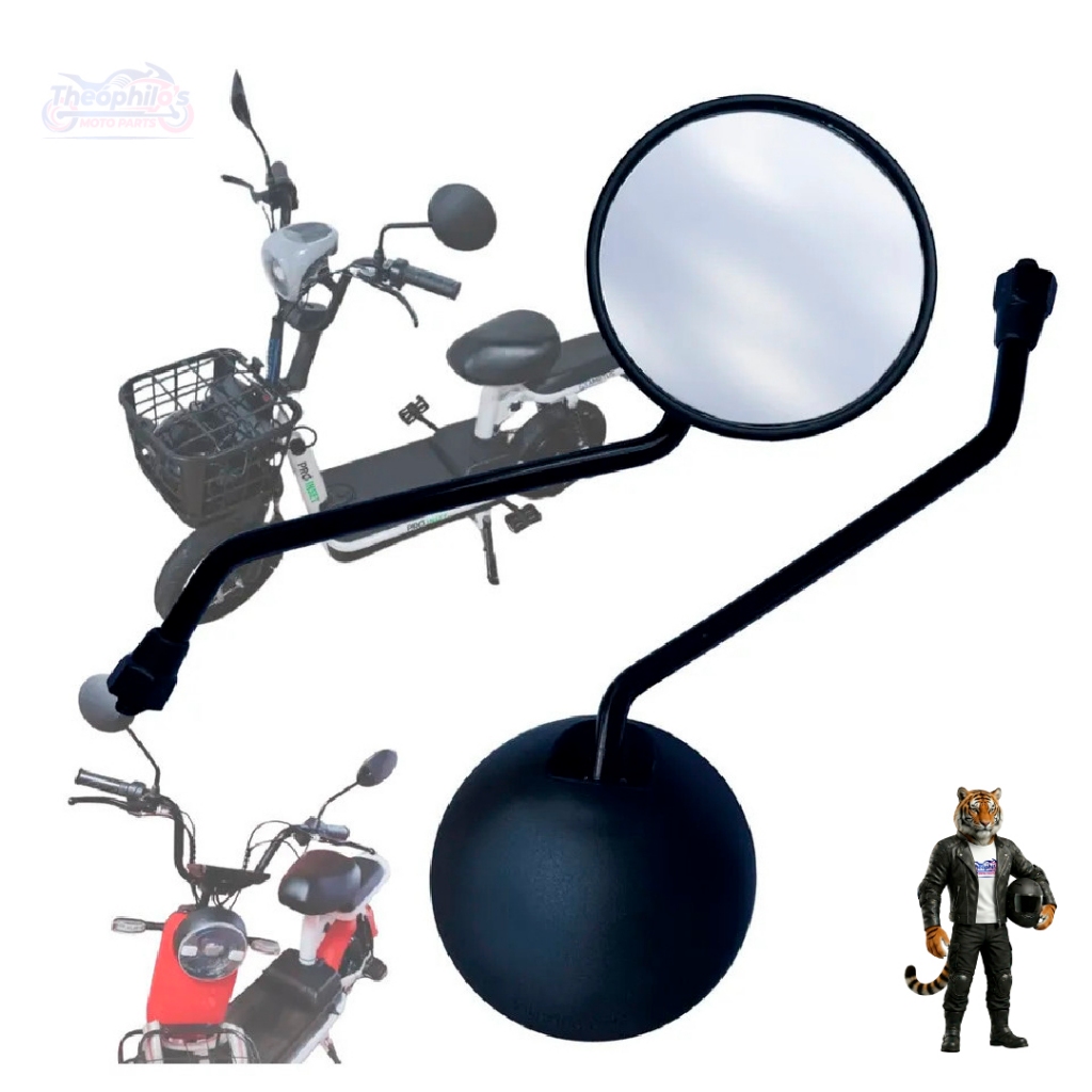 Par de Espelho Retrovisor Reposição Scooter Moto Elétrica Redondo Ajustável Rosca Direita 8mm