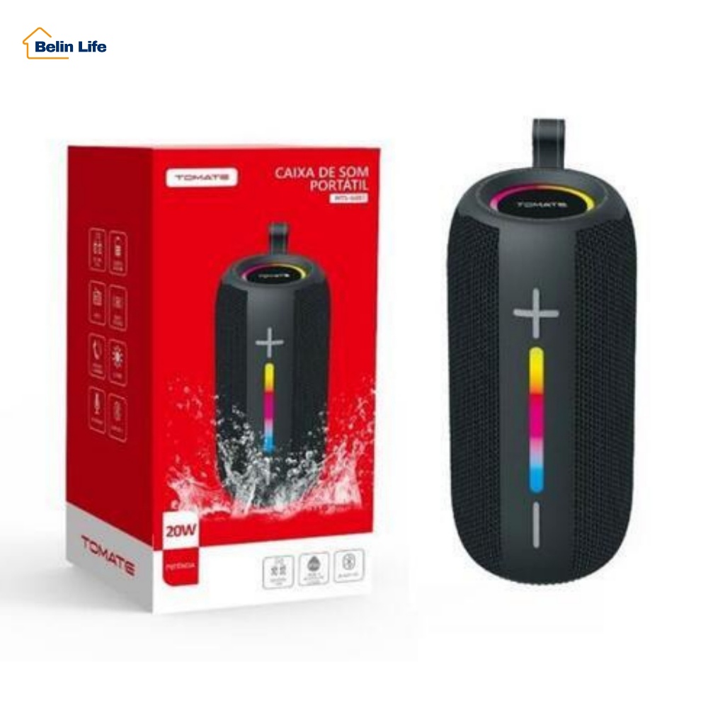 Caixa de Som Bluetooth Portátil Sem Fio 20W LED Potente Bateria Recarregável — oferta na Shopee
