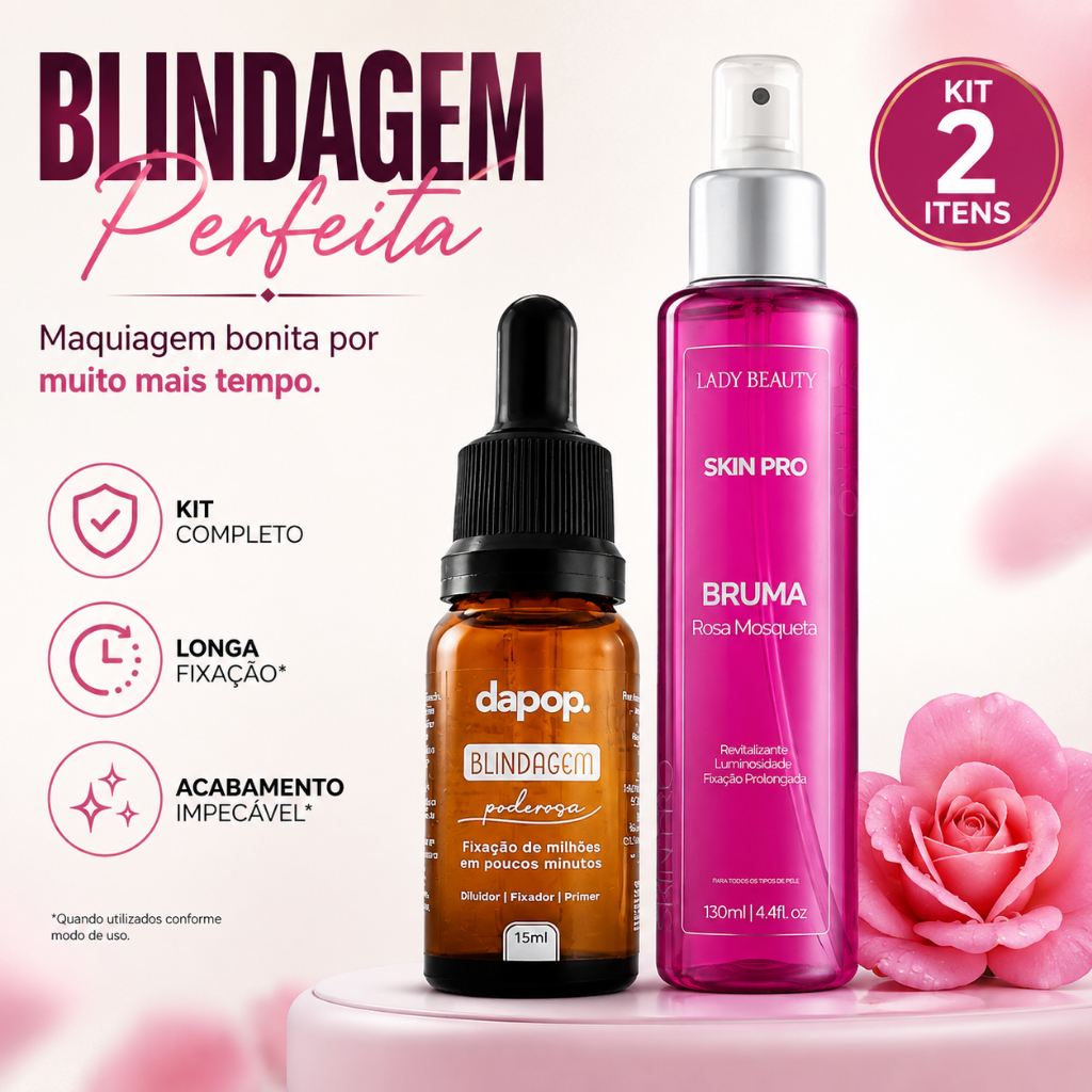 Kit Blindagem Fixador de Maquiagem Bruma Rosa Mosqueta + Blindagem Dapop