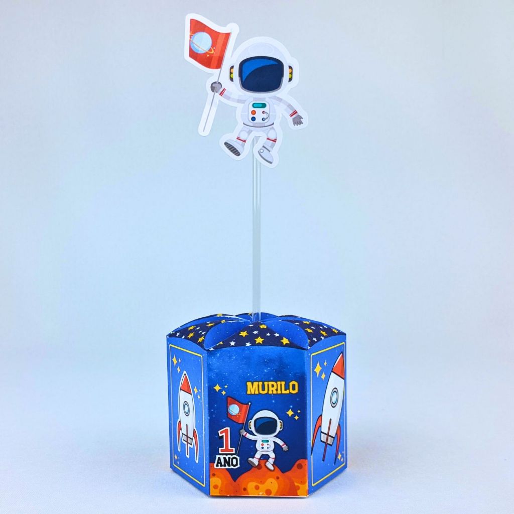 Kit 5 a 25 Centro de Mesa Astronauta Personalizado Caixinha Lembrancinha Festa Aniversário
