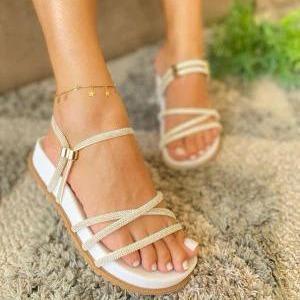 Papete Birken Feminina Casual com Strass Sandália Baixa Confortável Leve Off-White Bico Arredondado Solado Flexível