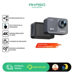 Câmera Ação AKASO V50X Native 4K30fps Tela Touch EIS 2.0 WiFi 4X Zoom com Controle Remoto
