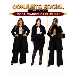 CONJUNTO SOCIAL FEMININO KIT 2 PEÇAS CASACO E SAIA OU SOBRETUDO E CALÇA PANTALONA ROUPA SOCIAL MODA EVANGÉLICA PLUS SIZE