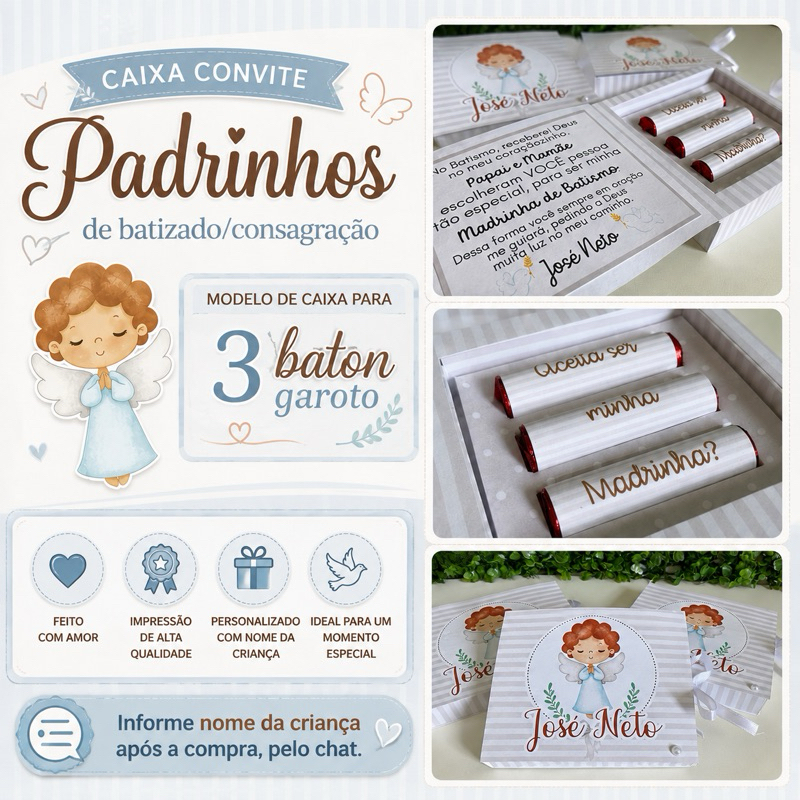 Caixa Convite Padrinhos de Batismo/Batizado/Consagração/Lembrancinha Batizado|ENVIO RÁPIDO
