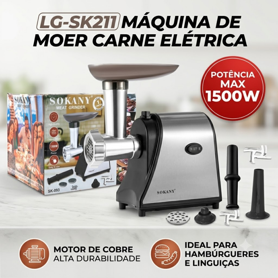 Kit Máquina De Moer Carne Fazer Linguiça Hamburguer Automático Moedor SOKANY 110v 220v Aço Inoxidável Elétrico 1500W
