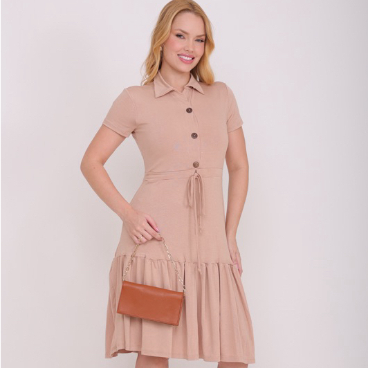 Vestido Feminino Tradicional Moda Evangélica Botão Plus Size Casual Cristão — imagem 2 de 2