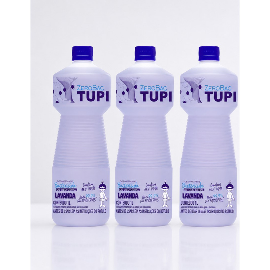 Kit 3 Álcool Bactercida Zerobac Tupi 1L