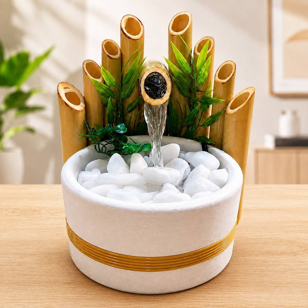 Imagem Fonte de Água Cerca de Bambu Decorativa de Mesa Feng Shui Zen Relaxante Cascata Bivolt