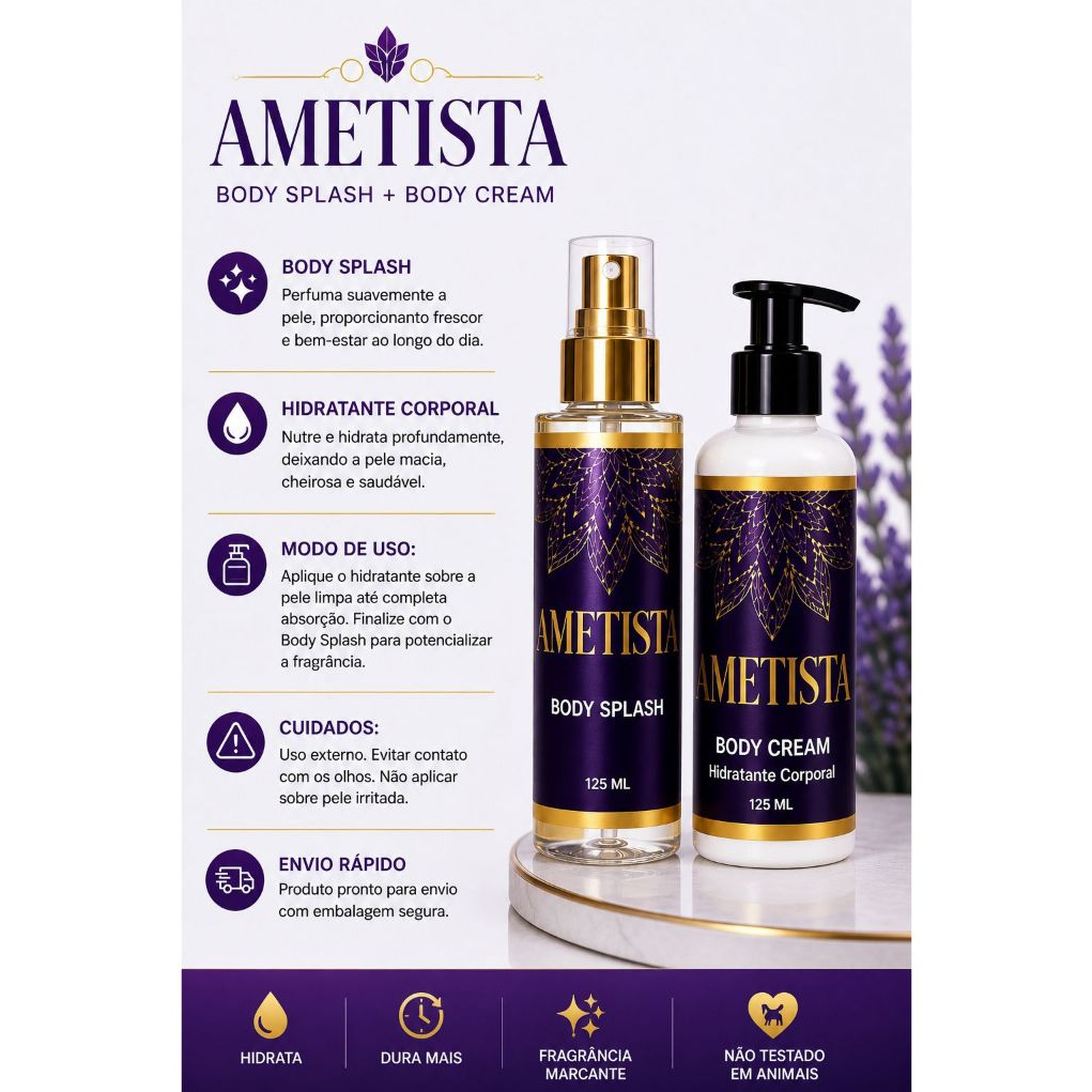 Body splash + Hidratante Corporal 125Ml - Kit Ametista – Inspirado na fragrância Vanilla — imagem 2 de 2