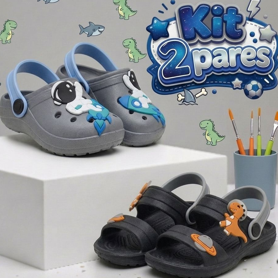 Kit Papete Infantil Masculino Leve + Babuche Infantil Menino Sola Antiderrapante